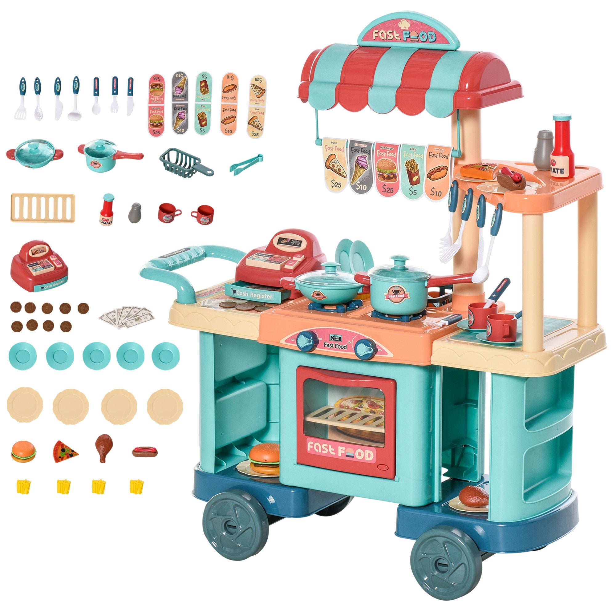 Kids Kitchen Food Stand with Play Food, Cashier Register, Accessories Ages 3-6