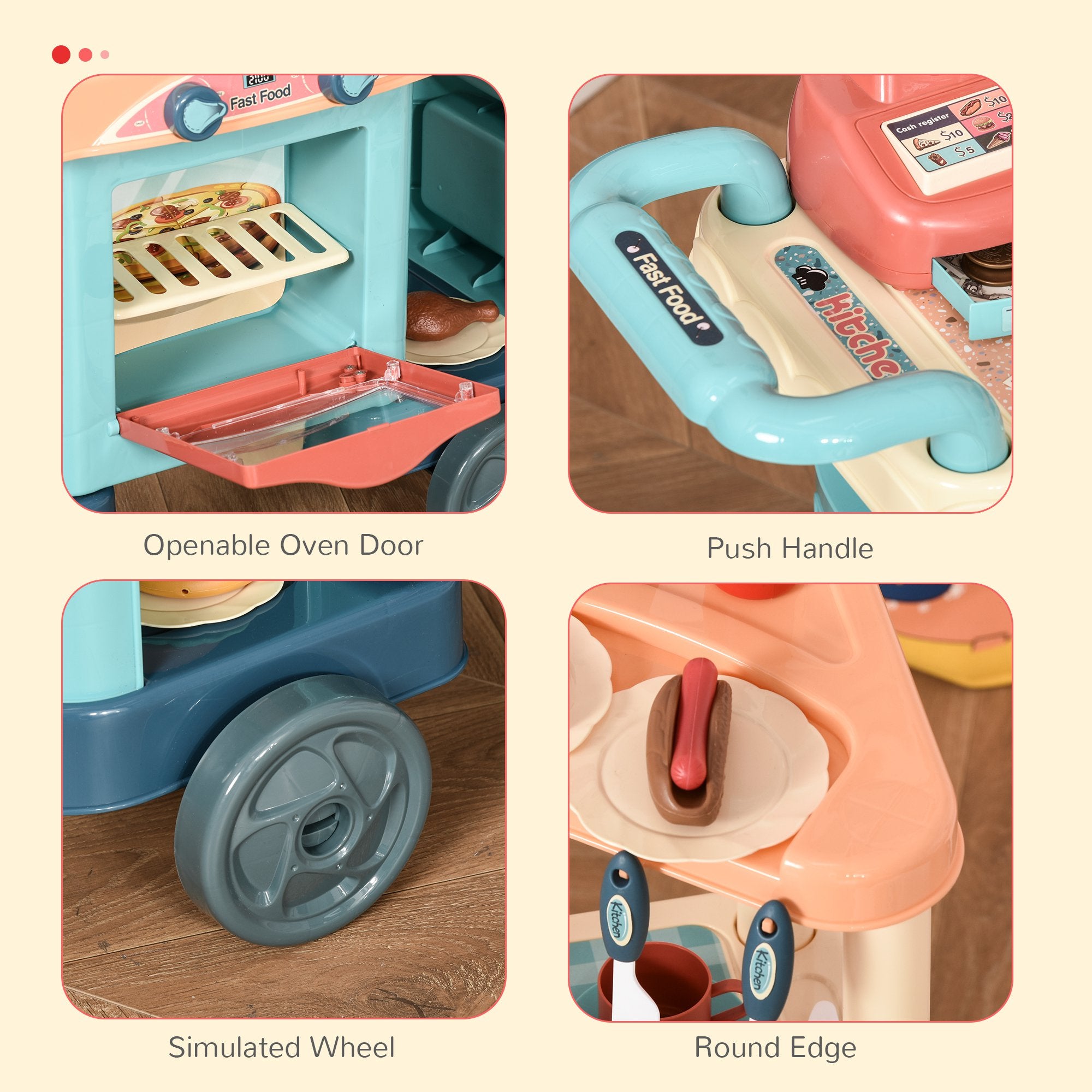 Kids Kitchen Food Stand with Play Food, Cashier Register, Accessories Ages 3-6