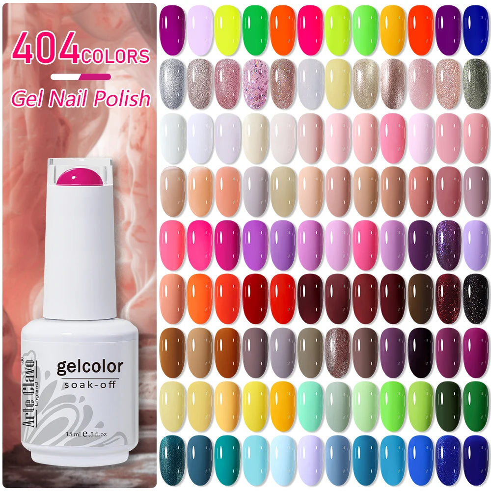 Arte Clavo Gel Nail Polish 400 Colors15ml Semi Permanent Gel Varnish Base Top Coat Nail Art Manicure Soak Off LED UV Salon Gel