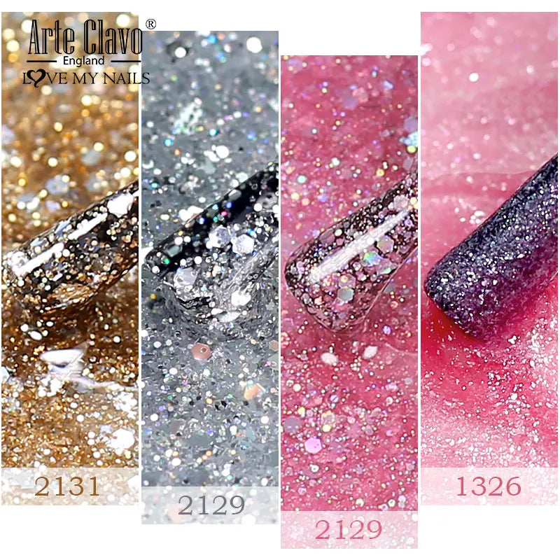Arte Clavo Glitter Gel Nail 15ml Semi Permanent Soak Off UV Gel Varnish Nail Manicure Top Base Coat Gel Polish Art Decoration