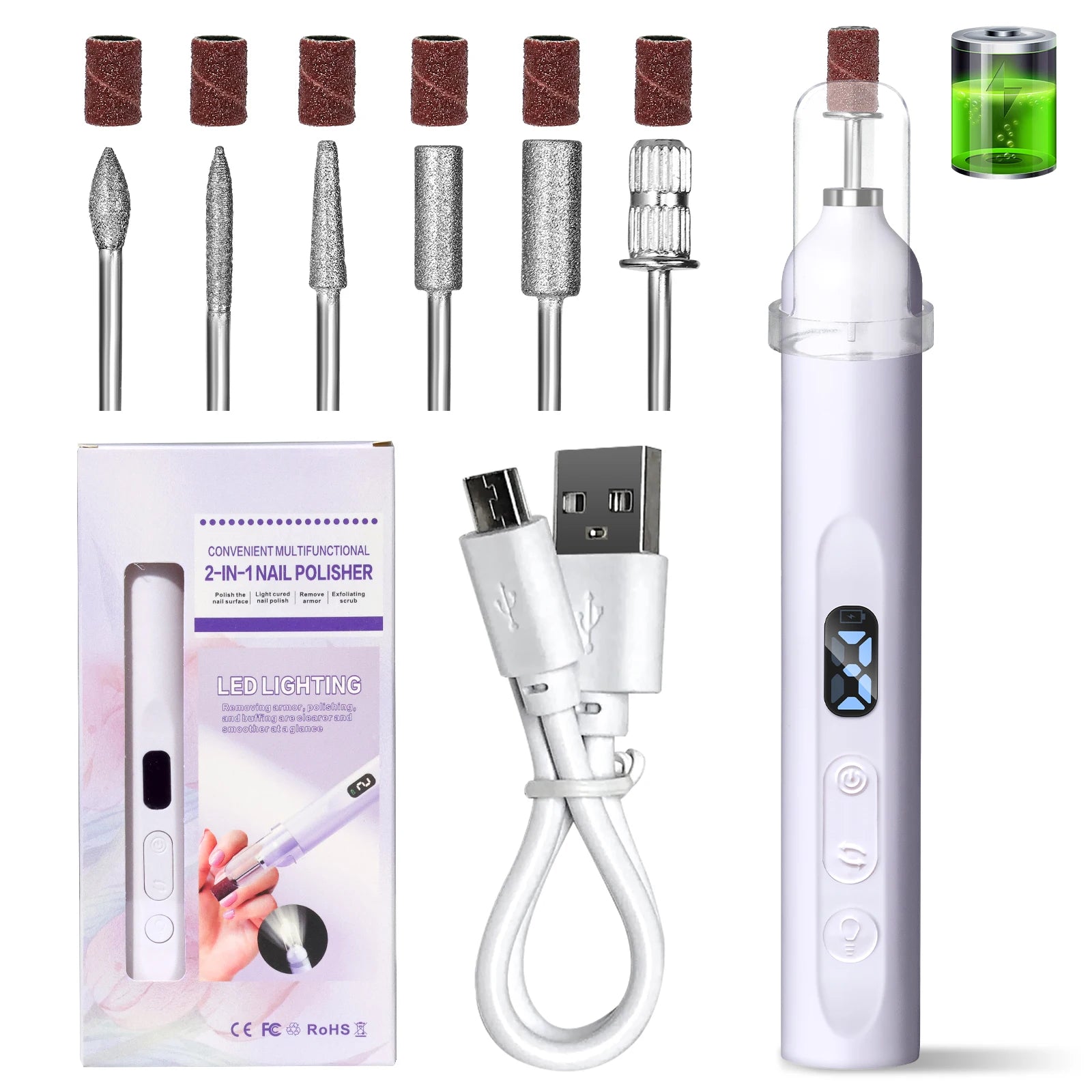 2IN1 Electric Nail Drill Machine&UV Lamp Rechargeable Portable Nails Polisher Drill File Pen for Manicure Gel Acrylic Polishing