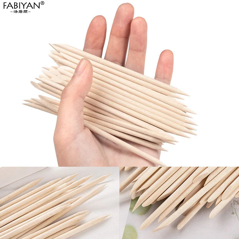 Nail Orange Wood Sticks 100/500Pcs Double Head Cuticle  Pusher Remover Pedicure Manicure Sticks Tool 11.5cm Rhinestone Picking