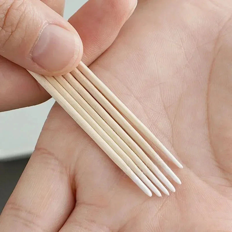 100Pcs Wooden Swab Sticks for Cleaning Detailing Nail Polish Removal Manicure Art Tools Cotton Tip Bud Correctors