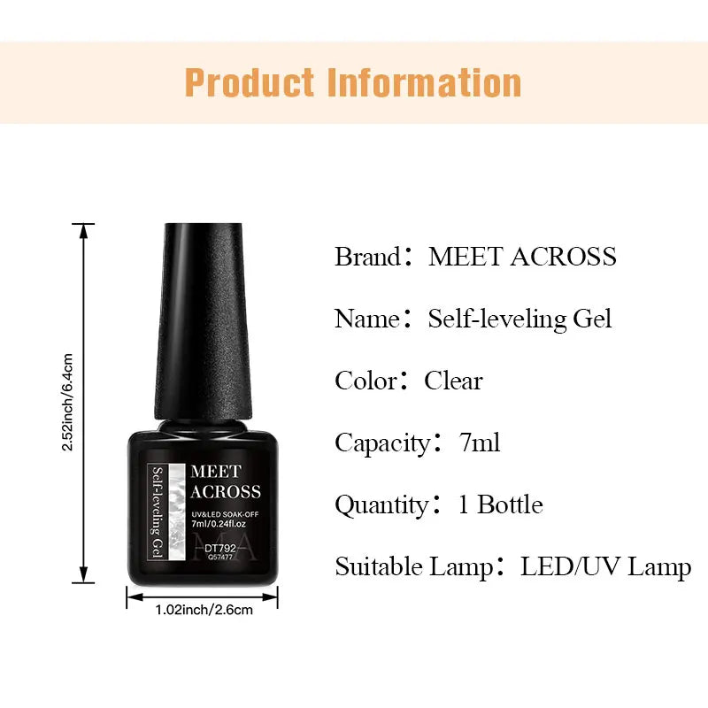 MEET ACROSS 7ml Self Leveling Gel Nail Polish Strong Base Gel Reinforced Gel Lacquer Semi Permanent UV Soak Off Nail Art Gel