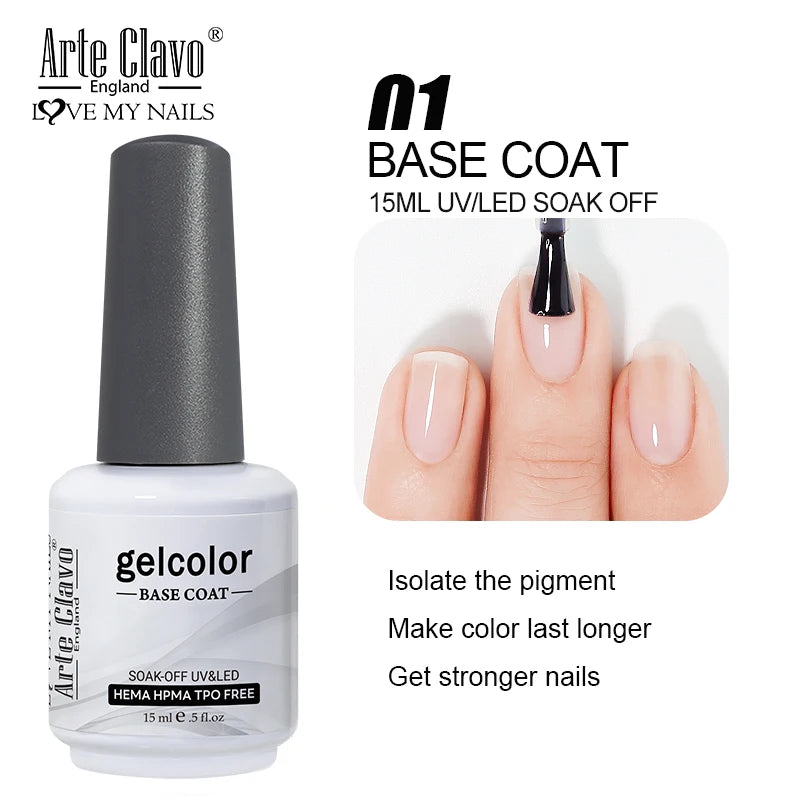 Arte Clavo Glitter Gel Nail 15ml Semi Permanent Soak Off UV Gel Varnish Nail Manicure Top Base Coat Gel Polish Art Decoration