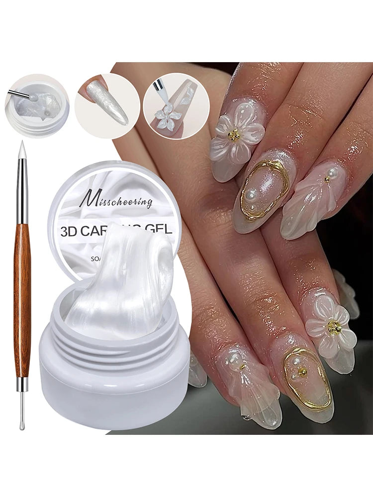 5ml White Non Stick Hand Carved Gel Nail Polish for 3D Shaping Nail Art Solid Pearl Satin Gloss Gel for Nail Design Decoration