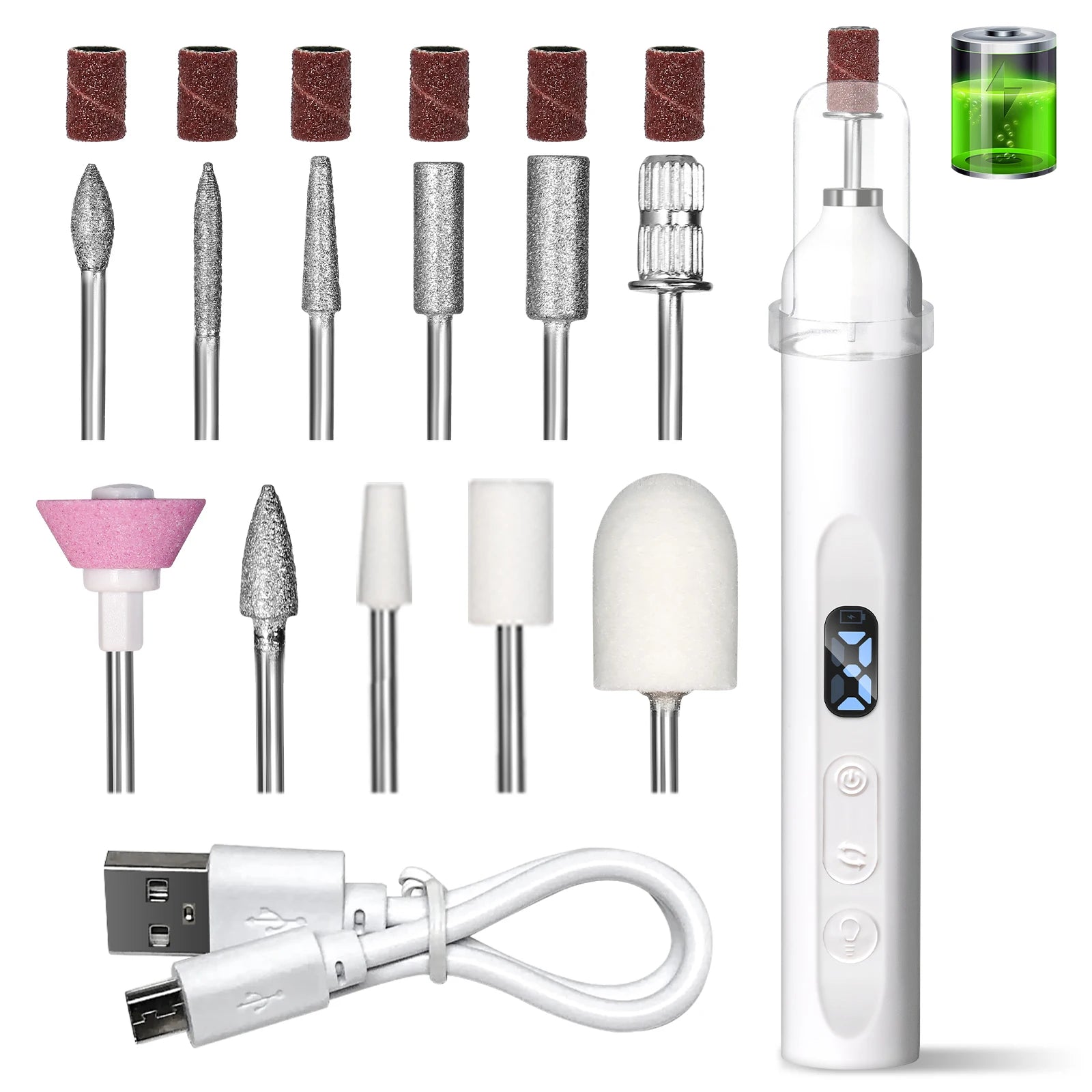 2IN1 Electric Nail Drill Machine&UV Lamp Rechargeable Portable Nails Polisher Drill File Pen for Manicure Gel Acrylic Polishing