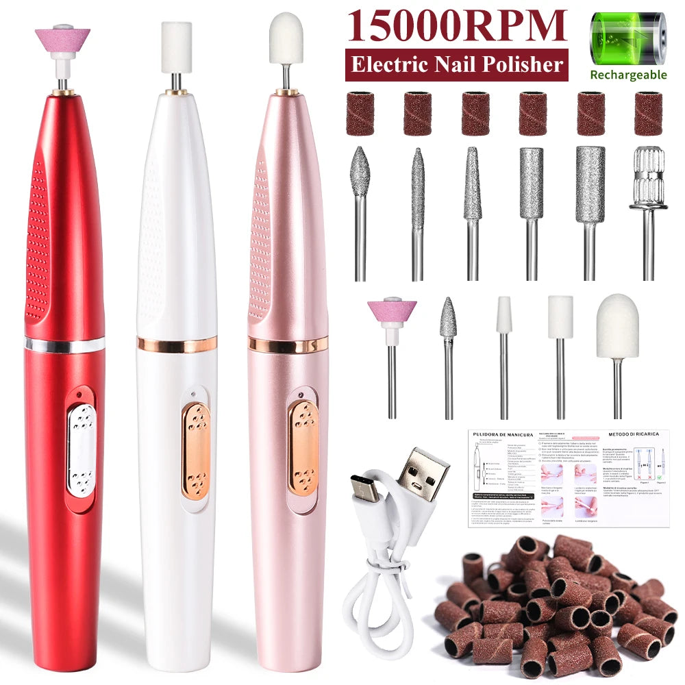 Professional Electric Nail Drill Polishing Machine Kit Rechargeable Portable Nails Drill File Set for Manicure Sanding Tools