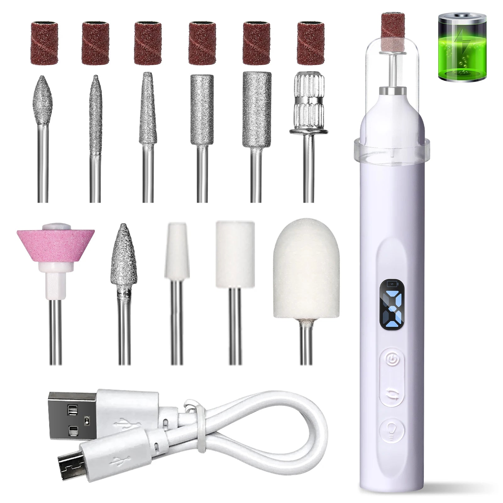 2IN1 Electric Nail Drill Machine&UV Lamp Rechargeable Portable Nails Polisher Drill File Pen for Manicure Gel Acrylic Polishing