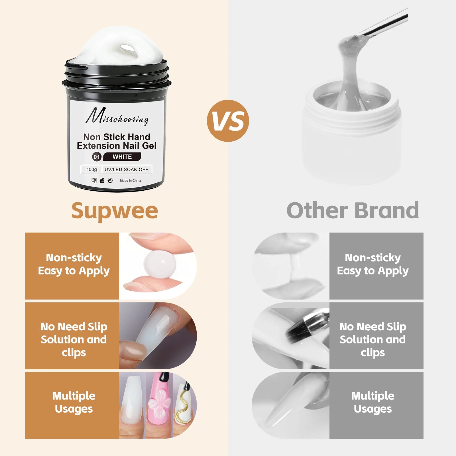 100g White CLear Non Stick Hand Extension Nail Gel 3D Shaping Sculpting Carving Nail Art Solid Hard Gel UV LED Soak Off Gel