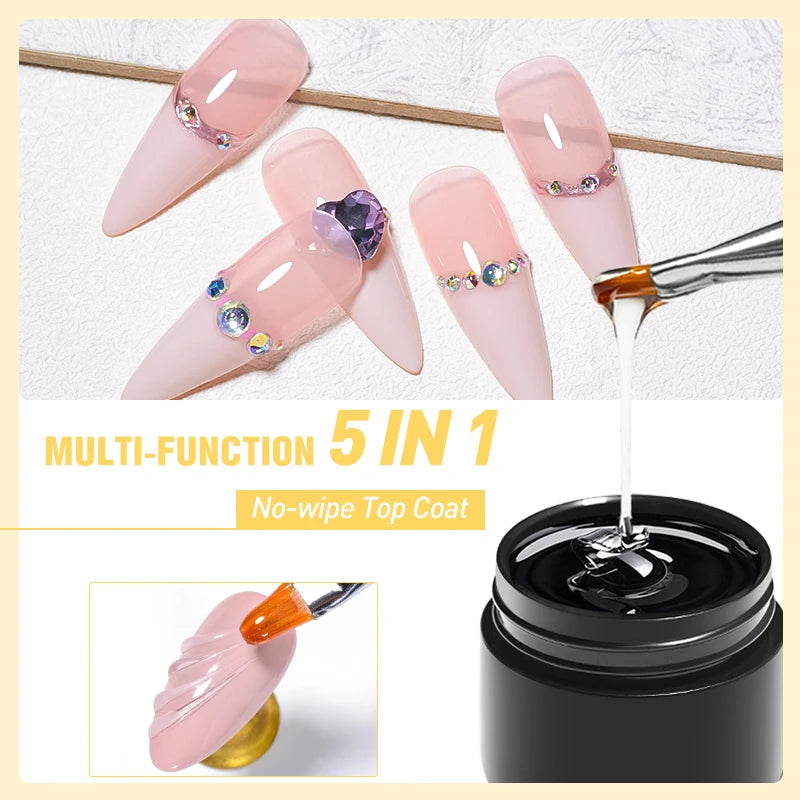 MTSSII 8ml 5 IN 1 No-wipe Top Coat Reinforcement Gel Nail Polish Efficient Function Adhesive Water Nail Art Gel DIY Design