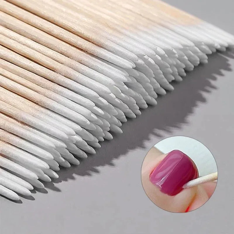 100Pcs Wooden Swab Sticks for Cleaning Detailing Nail Polish Removal Manicure Art Tools Cotton Tip Bud Correctors