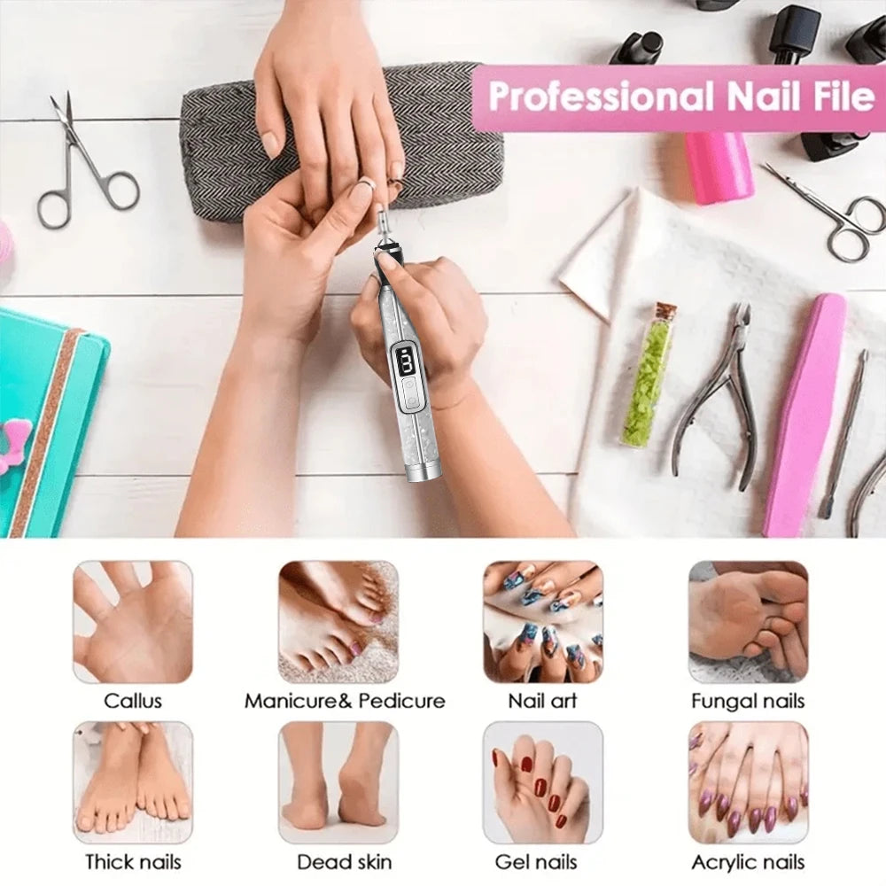 Electric Nail Drill Professional Nail Polishing Machine Multiple Gears Low Noise Nails Sander File Set For Manicure Salon Tools