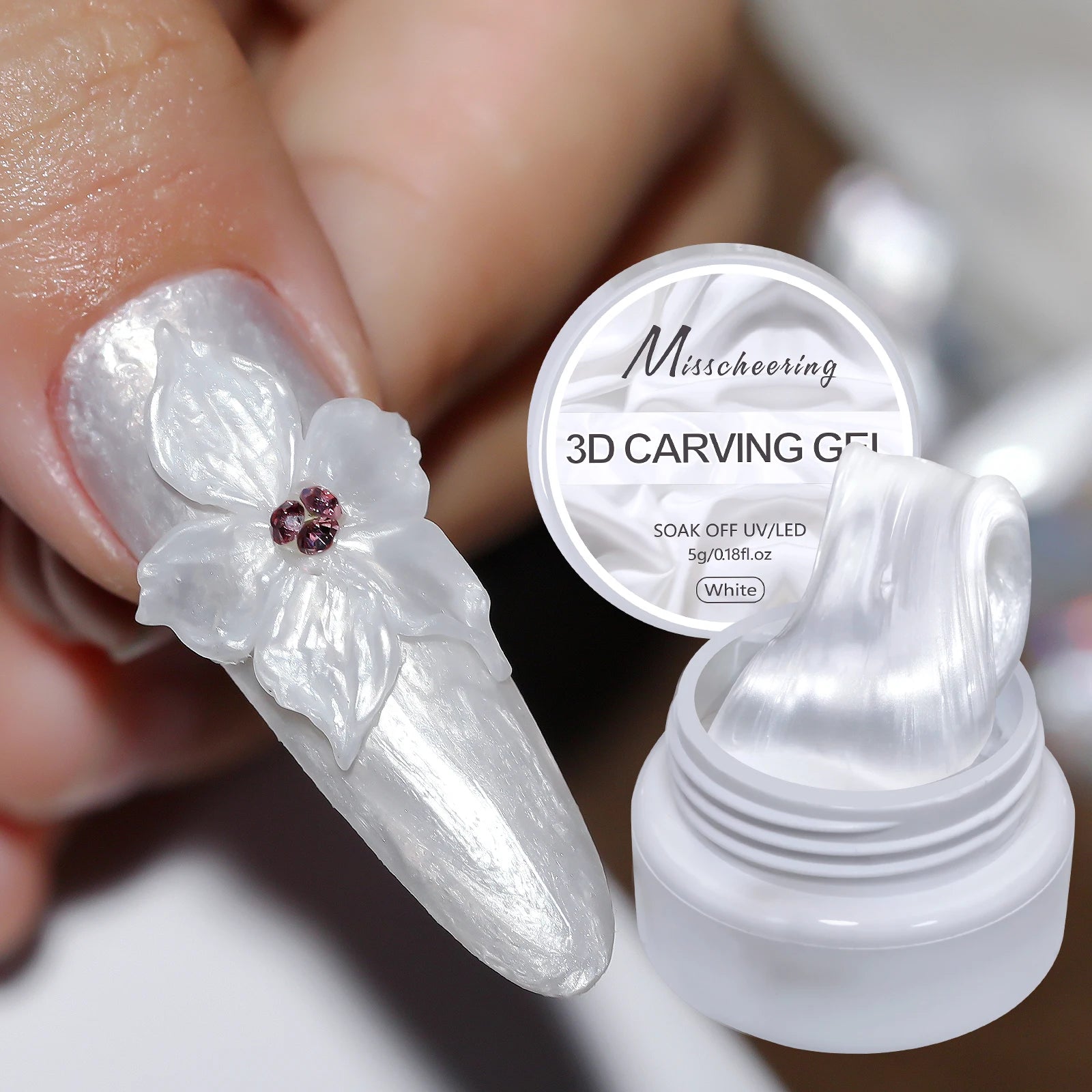 5ml White Non Stick Hand Carved Gel Nail Polish for 3D Shaping Nail Art Solid Pearl Satin Gloss Gel for Nail Design Decoration