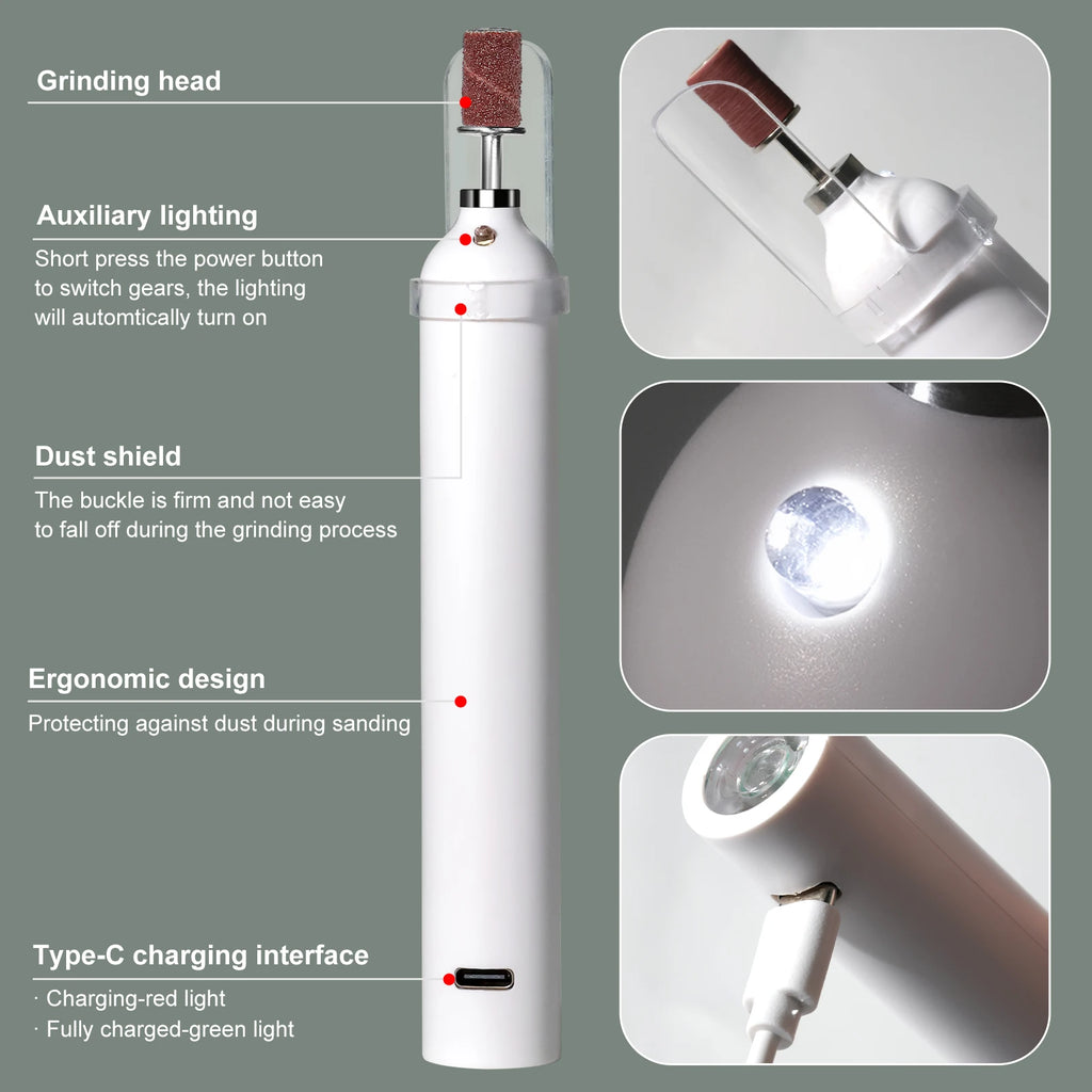 2IN1 Electric Nail Drill Machine&UV Lamp Rechargeable Portable Nails Polisher Drill File Pen for Manicure Gel Acrylic Polishing