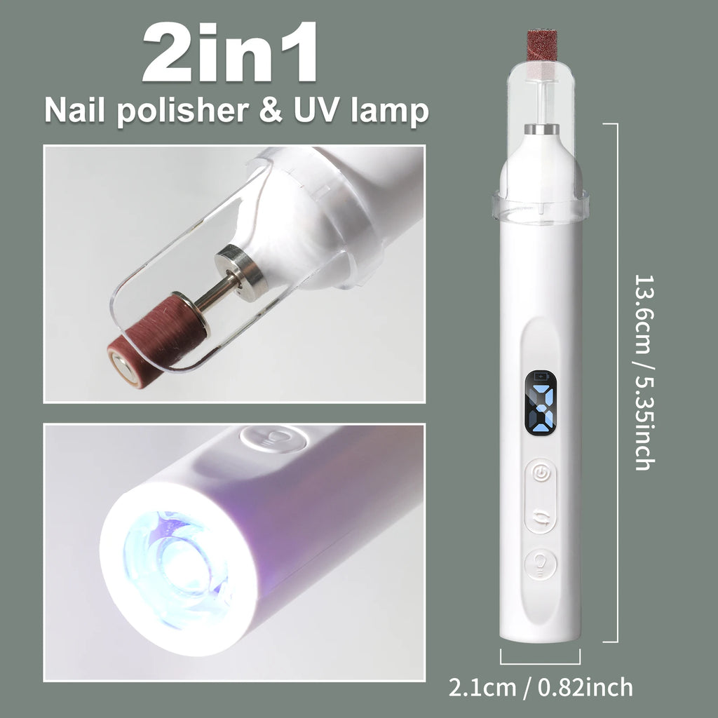 2IN1 Electric Nail Drill Machine&UV Lamp Rechargeable Portable Nails Polisher Drill File Pen for Manicure Gel Acrylic Polishing