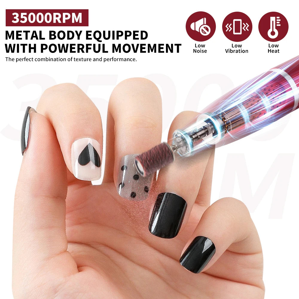 Professional Electric Nail Drill Polishing Machine Kit Rechargeable Portable Nails Drill File Set for Manicure Sanding Tools