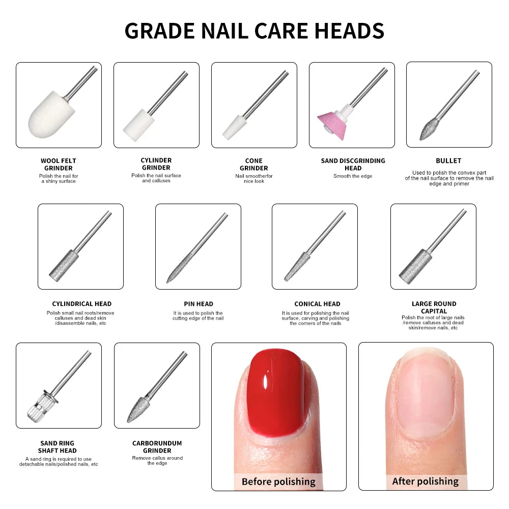 Professional Electric Nail Drill Polishing Machine Kit Rechargeable Portable Nails Drill File Set for Manicure Sanding Tools