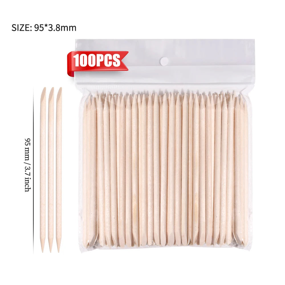 100Pcs Orange Wood Sticks for Nails Double Sided Cuticle Pusher Remover Nail Art Manicure Pedicure Tool for Manicure Pedicure