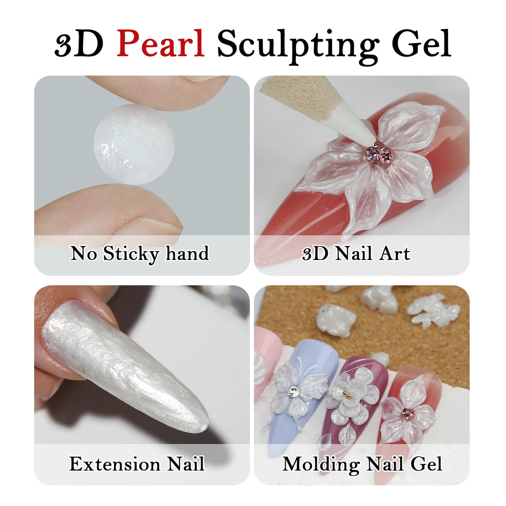5ml White Non Stick Hand Carved Gel Nail Polish for 3D Shaping Nail Art Solid Pearl Satin Gloss Gel for Nail Design Decoration