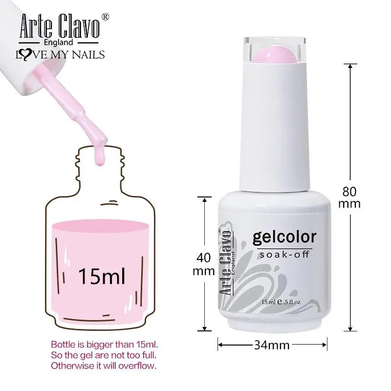 Arte Clavo Gel Nail Polish 400 Colors15ml Semi Permanent Gel Varnish Base Top Coat Nail Art Manicure Soak Off LED UV Salon Gel