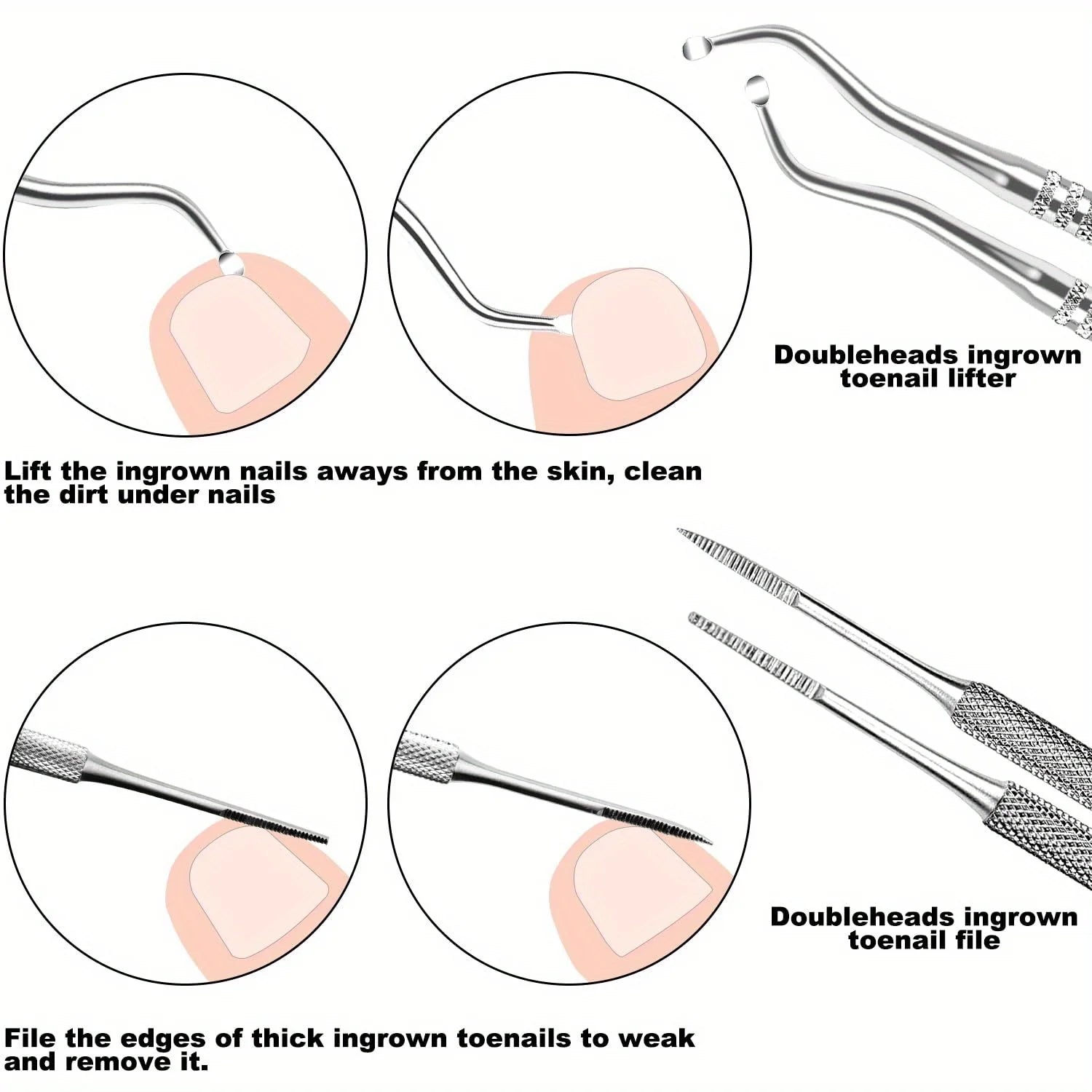 7 Pcs Ingrown Toenail File and Lifters Set, Stainless Steel Ingrown Toenail Removal Kit, Under Nail Cleaner Pedicure Tools