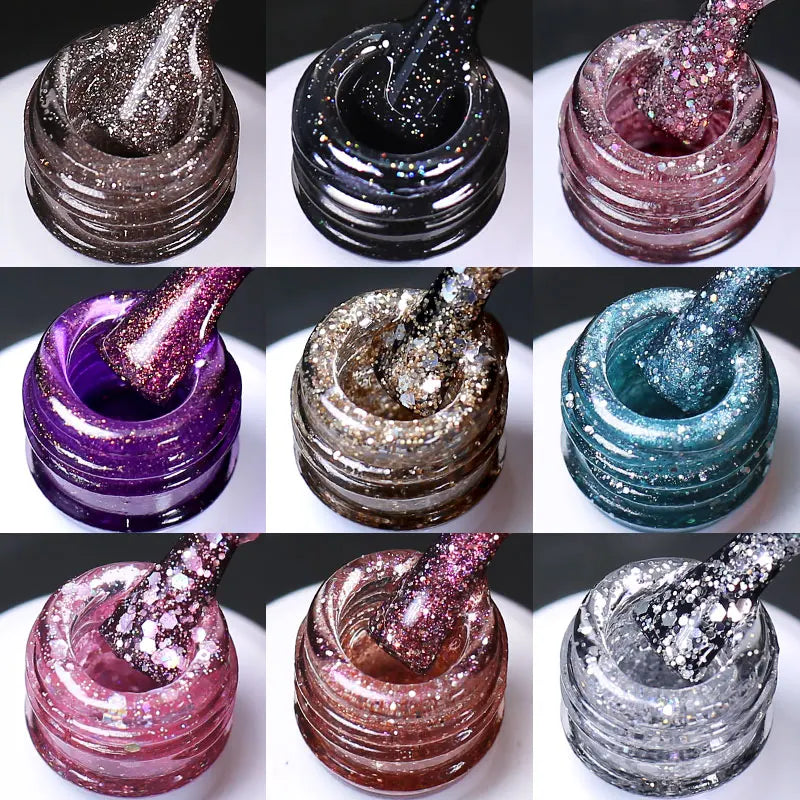 Arte Clavo Glitter Gel Nail 15ml Semi Permanent Soak Off UV Gel Varnish Nail Manicure Top Base Coat Gel Polish Art Decoration