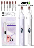 2IN1 Electric Nail Drill Machine&UV Lamp Rechargeable Portable Nails Polisher Drill File Pen for Manicure Gel Acrylic Polishing