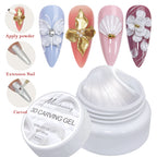 5ml White Non Stick Hand Carved Gel Nail Polish for 3D Shaping Nail Art Solid Pearl Satin Gloss Gel for Nail Design Decoration