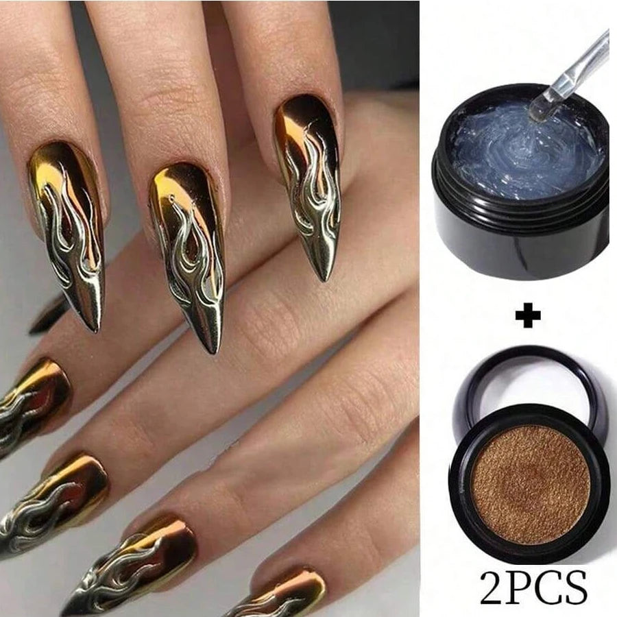 5ml 3D Clear Nail Gel and Nail Art Mirror Powder Create metallic three-dimensional nail art 3D Painting Gel