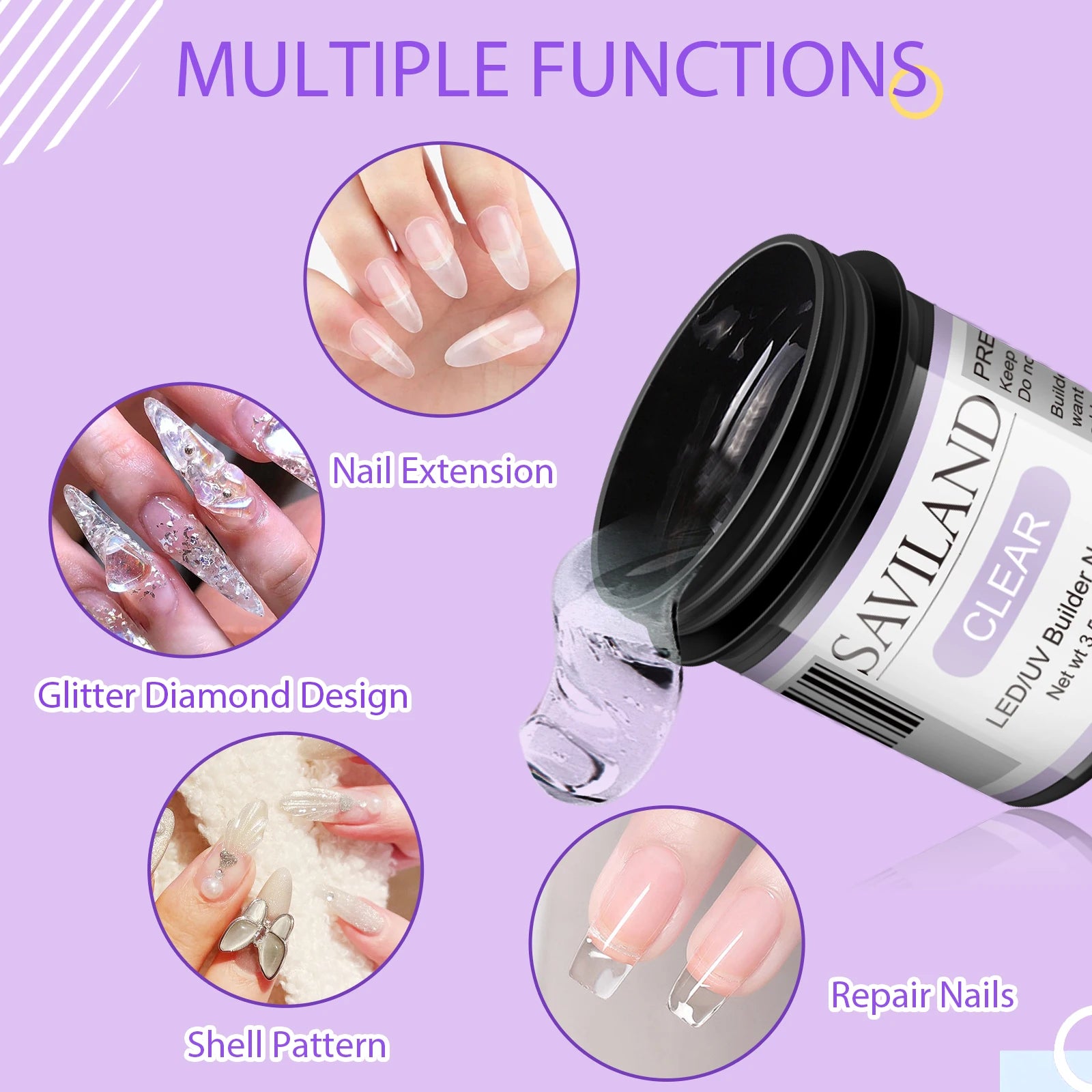 Saviland 100g Builder Nail Gel Clear Nude Pink Nail Extension Gel Multifunctional Nails Art Gel Polish Soak Off UV for Salon DIY