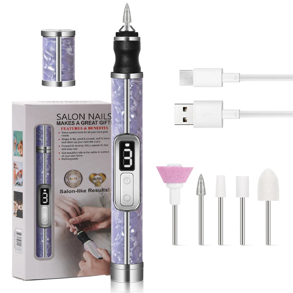 Electric Nail Drill Professional Nail Polishing Machine Multiple Gears Low Noise Nails Sander File Set For Manicure Salon Tools