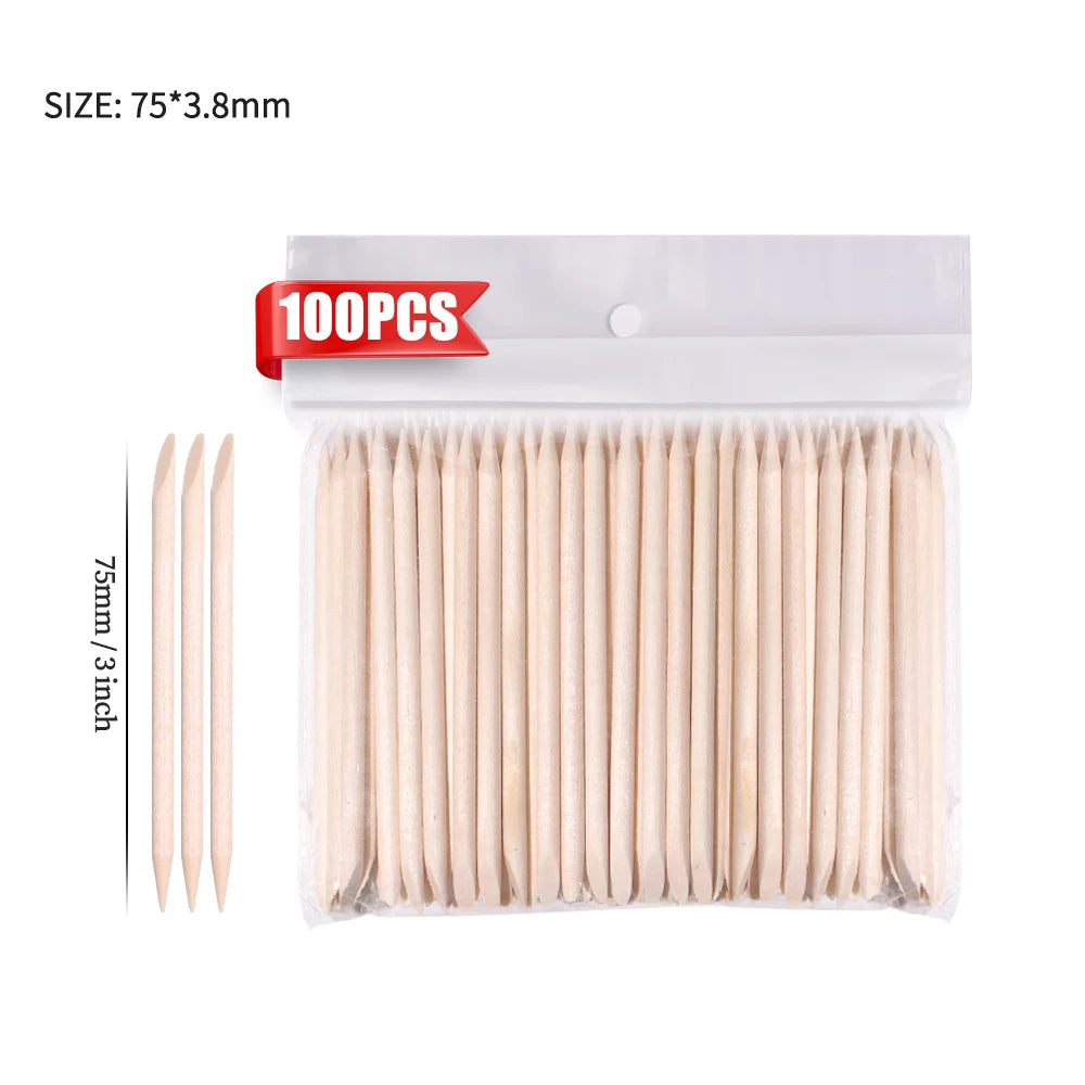 100Pcs Orange Wood Sticks for Nails Double Sided Cuticle Pusher Remover Nail Art Manicure Pedicure Tool for Manicure Pedicure