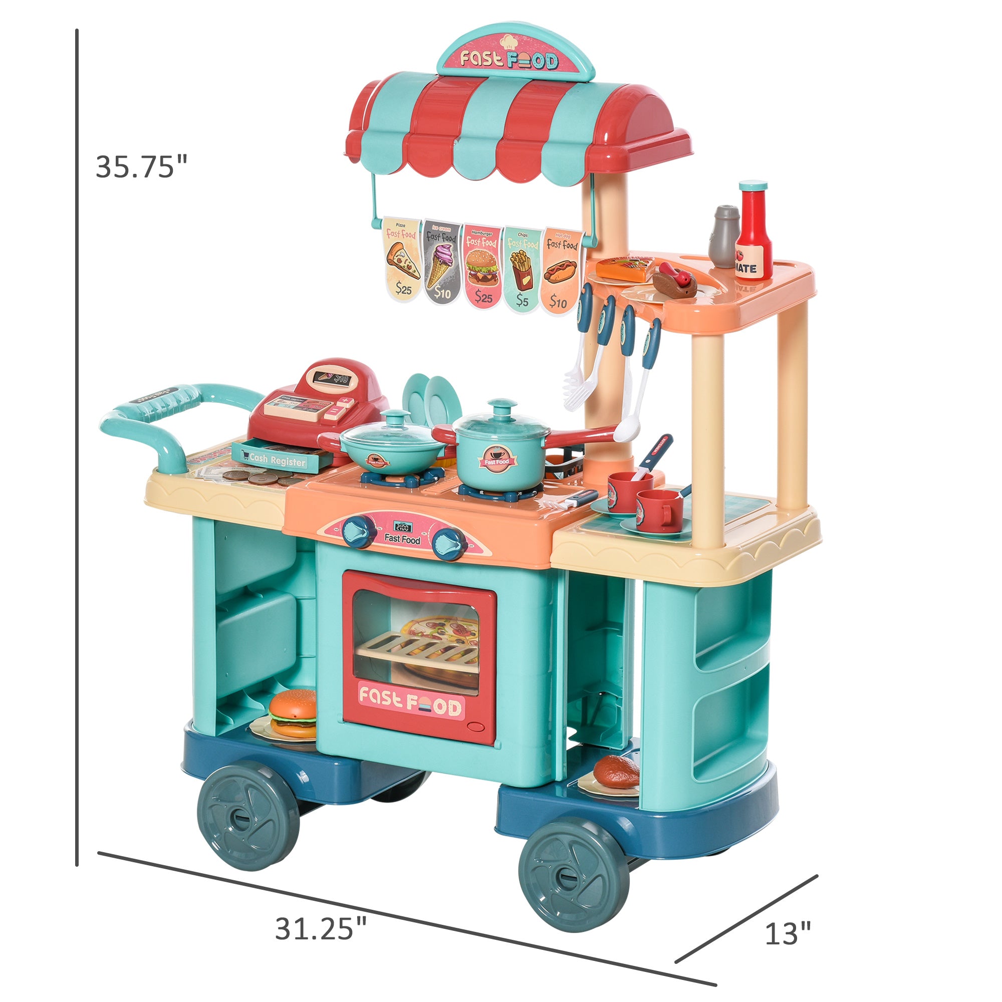 Kids Kitchen Food Stand with Play Food, Cashier Register, Accessories Ages 3-6